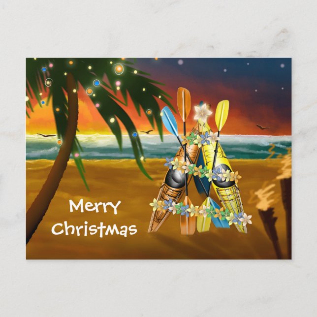 Cartes Pour Fêtes Annuelles Arbre de Noël tropical Kayak (Devant)