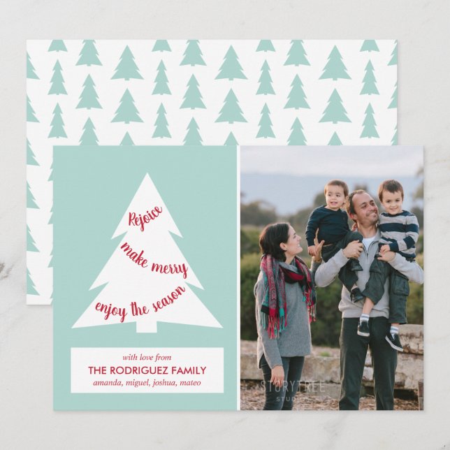 Cartes Pour Fêtes Annuelles Arbre de Noël vert à la menthe moderne avec photo  (Devant / Derrière)