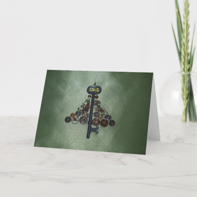 Cartes Pour Fêtes Annuelles Arbre de Noël vert de Steampunk (Devant)