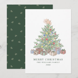 Cartes Pour Fêtes Annuelles Arbre de Noël Vert Élégant Vintage Sans-Photo