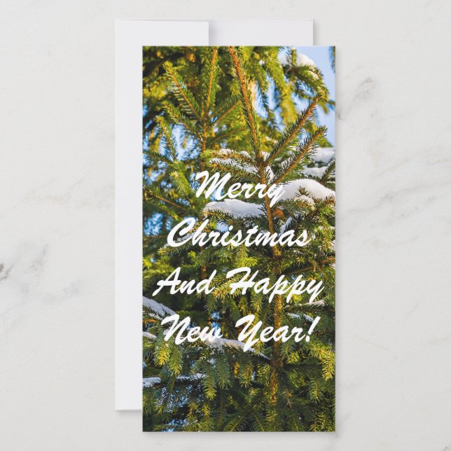 Cartes Pour Fêtes Annuelles Arbre De Noël Vert En Neige (Devant)