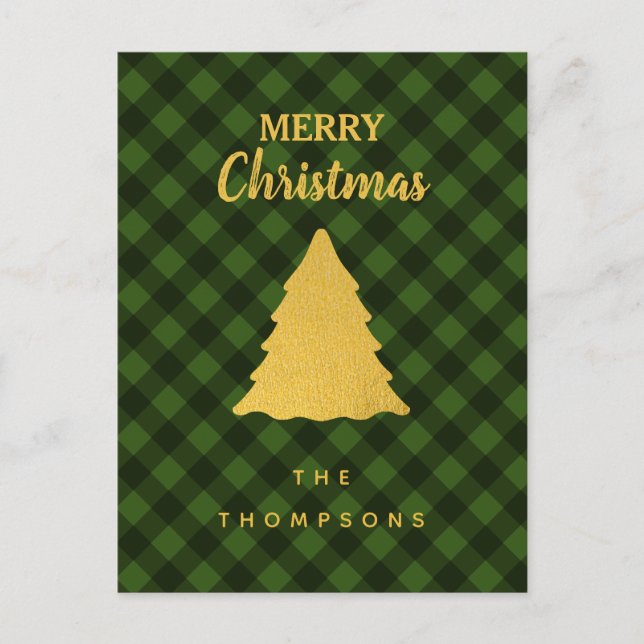 Cartes Pour Fêtes Annuelles Arbre de Noël vert et noir Buffalo plaid (Devant)