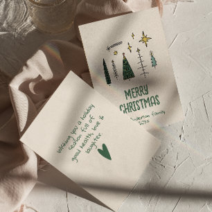 Cartes Pour Fêtes Annuelles Arbre de Noël vert peint à la main rustique non ph