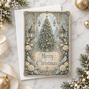 Cartes Pour Fêtes Annuelles Arbre de Noël victorien floral vintage