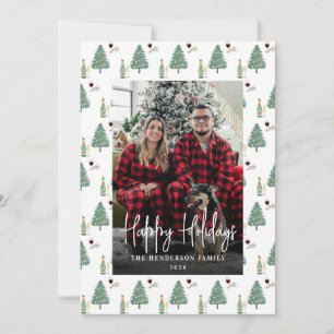 Cartes Pour Fêtes Annuelles Arbre de Noël Vin Fromage Photo personnalisée