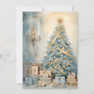 Cartes Pour Fêtes Annuelles Arbre de Noël Vintage Cadeaux Bleu Or