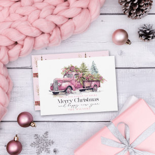Cartes Pour Fêtes Annuelles Arbre de Noël vintage Pink Farm Truck