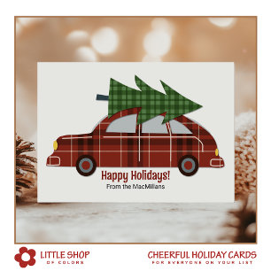 Cartes Pour Fêtes Annuelles Arbre de Noël vintage voiture rouge