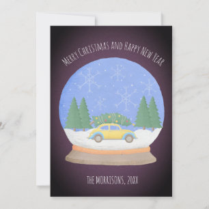 Cartes Pour Fêtes Annuelles Arbre de Noël voiture rétro vintage dans boule à n