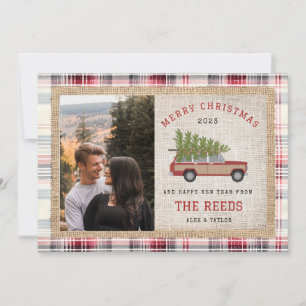 Cartes Pour Fêtes Annuelles Arbre de Noël Wagon voiture photo Tartan Plaid
