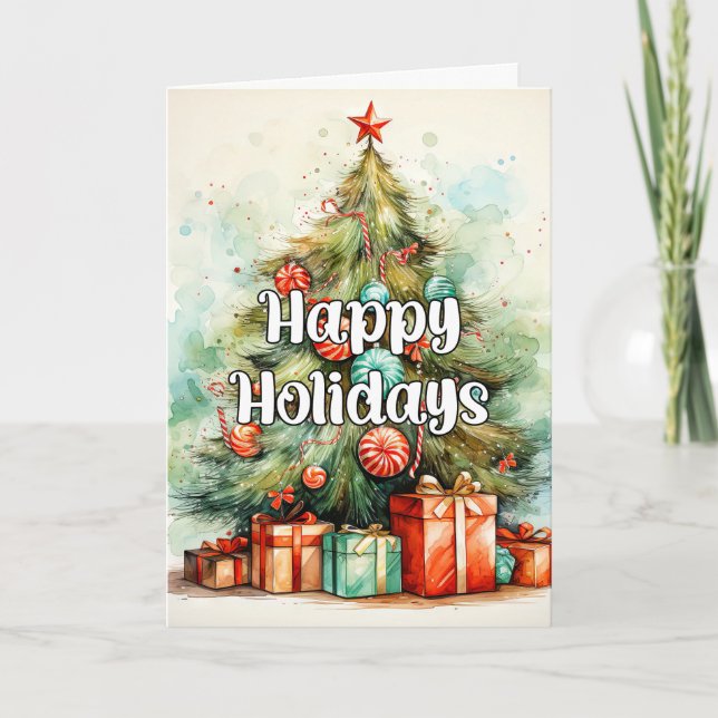 Cartes Pour Fêtes Annuelles Arbre de Noël Whimsical Avec Cadeaux (Devant)