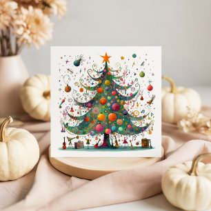 Cartes Pour Fêtes Annuelles Arbre de Noël Whimsical, Couleurs Lumineuses,