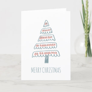 Cartes Pour Fêtes Annuelles Arbre de Noël Whimsical Dessin Blush et Turquoise