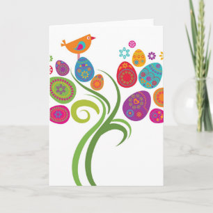 Cartes Pour Fêtes Annuelles Arbre de Pâques avec oeufs et fleurs colorés