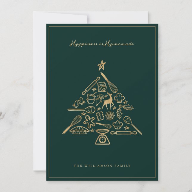Cartes Pour Fêtes Annuelles Arbre de pâtisserie de Noël Gold & Green Family Re (Devant)