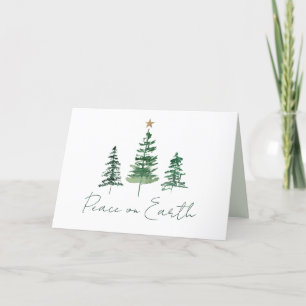 Cartes Pour Fêtes Annuelles Arbre de pin aquarelle famille photo Paix sur Terr