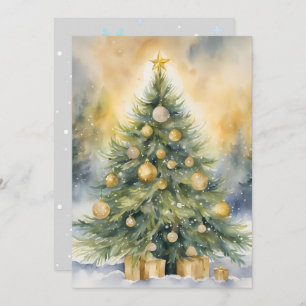 Cartes Pour Fêtes Annuelles Arbre de script élégant non photo aquarelle Noël