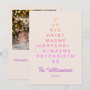 Cartes Pour Fêtes Annuelles Arbre de typographie de Noël Rose Photo Personnali