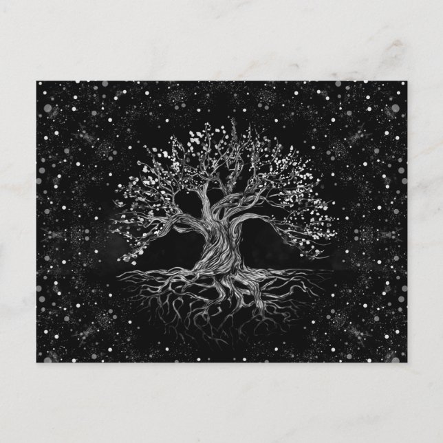 Cartes Pour Fêtes Annuelles Arbre de vie Dessin noir et blanc (Devant)