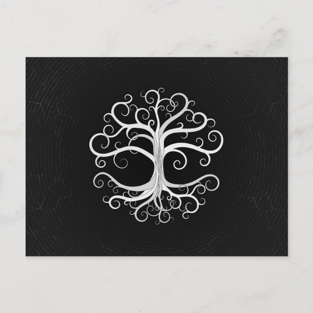 Cartes Pour Fêtes Annuelles Arbre de vie noir et blanc (Devant)