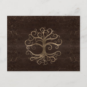Cartes Pour Fêtes Annuelles Arbre de vie Or sur la texture en bois