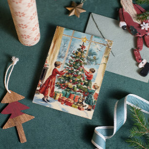 Cartes Pour Fêtes Annuelles Arbre décoratif familial Vintage Noël rétro