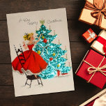 Cartes Pour Fêtes Annuelles Arbre décoratif vintage de Noël<br><div class="desc">Arbre de décoration vintage de la fille de Noël.</div>