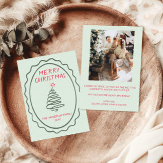 Cartes Pour Fêtes Annuelles Arbre Dessiné à la Main Joyeux Noël Photo de Famil