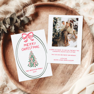 Cartes Pour Fêtes Annuelles Arbre dessiné à la main Joyeux Noël Photo de famil