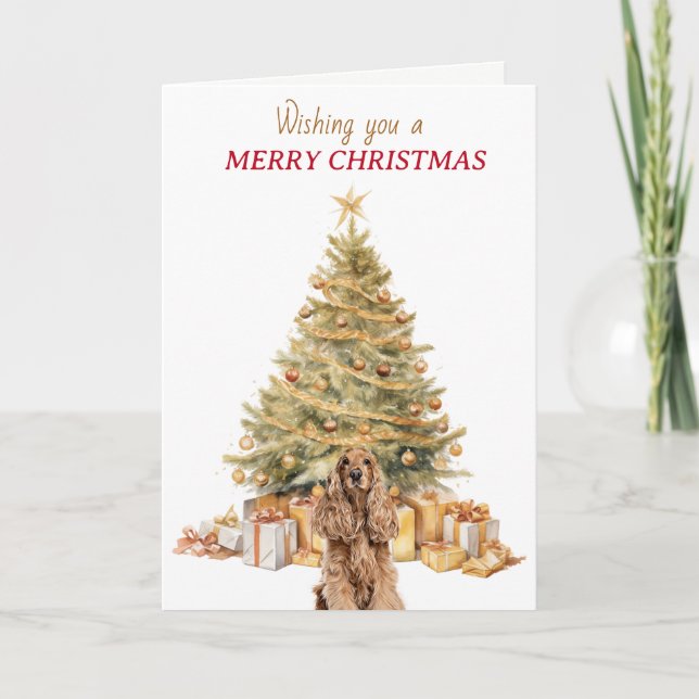 Cartes Pour Fêtes Annuelles Arbre doré Buff Cocker Spaniel Noël (Devant)