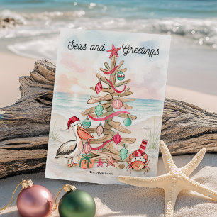 Cartes Pour Fêtes Annuelles Arbre en bois flotté Mers et salutations Noël côti