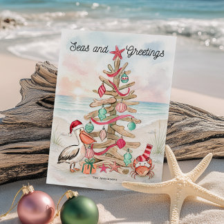Cartes Pour Fêtes Annuelles Arbre en bois flotté Mers et salutations Noël côti