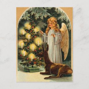 Cartes Pour Fêtes Annuelles Arbre et ange de Noël vintage
