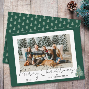 Cartes Pour Fêtes Annuelles Arbre et lumières de Noël photo moderne aquarelle