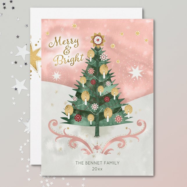 Cartes Pour Fêtes Annuelles Arbre illustré Retro Joyeux et Noël brillant (Créateur téléchargé)