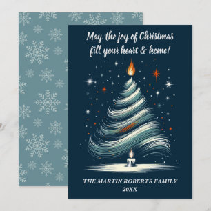 Cartes Pour Fêtes Annuelles Arbre Moderne en Bleu et Gris avec Bougie
