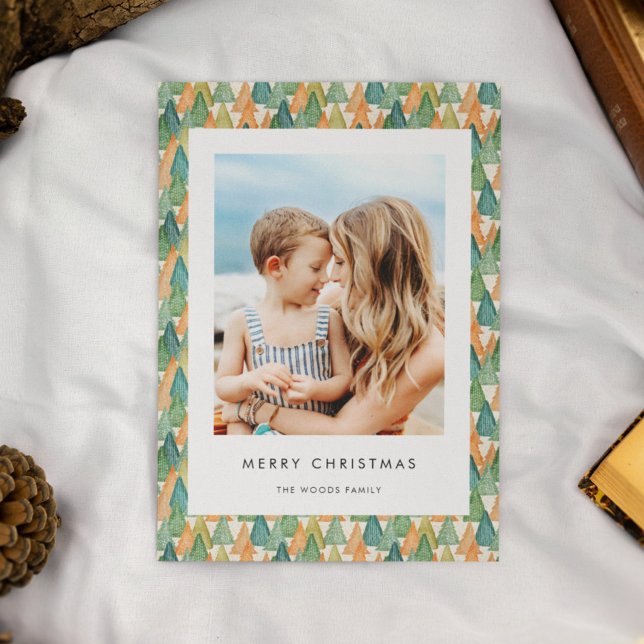 Cartes Pour Fêtes Annuelles Arbre moderne Motif Joyeux Noël Photo de famille (Créateur téléchargé)