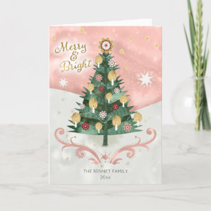 Cartes Pour Fêtes Annuelles Arbre retro illustré Or plié Noël