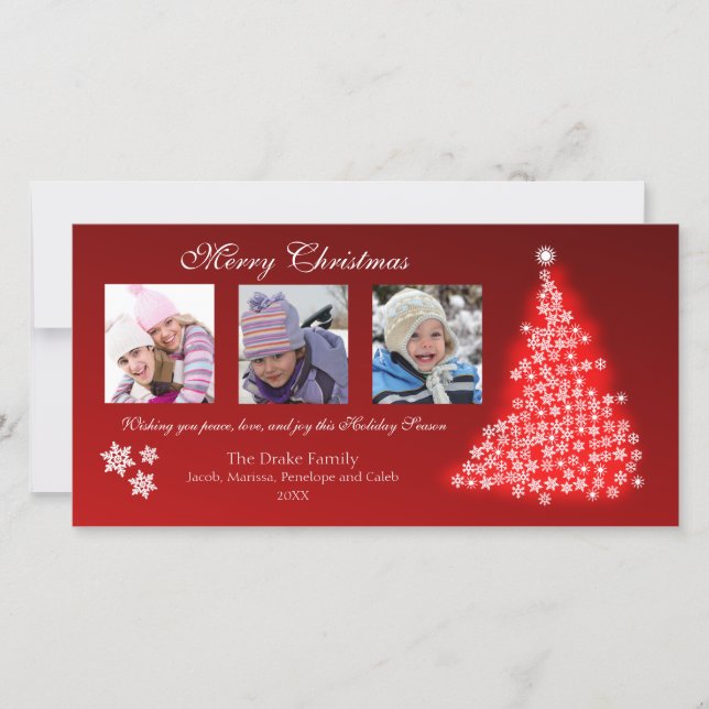 Cartes Pour Fêtes Annuelles Arbre rougeoyant Photocard de flocon de neige (Devant)