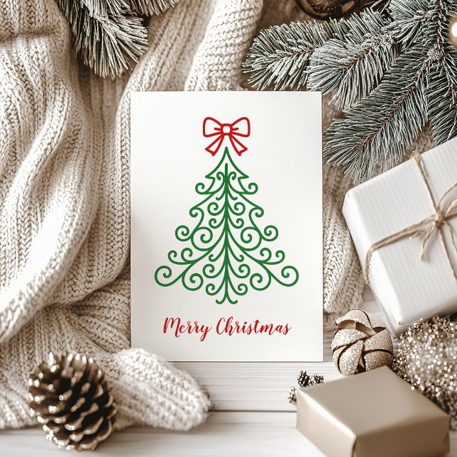 Cartes Pour Fêtes Annuelles Arbre simple avec bow Noël moderne (Créateur téléchargé)