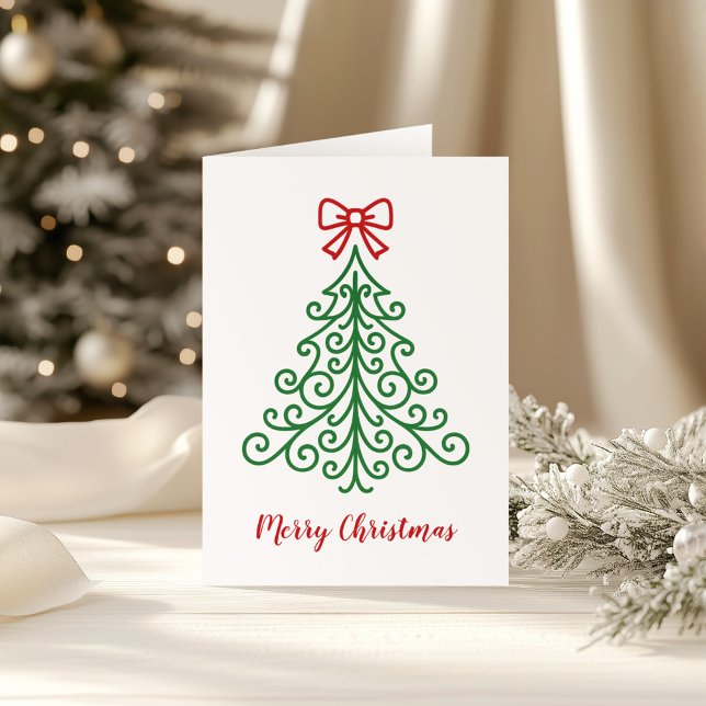 Cartes Pour Fêtes Annuelles Arbre simple avec bow Noël moderne (Créateur téléchargé)