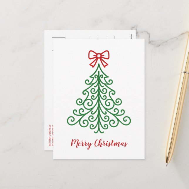 Cartes Pour Fêtes Annuelles Arbre simple avec bow Noël moderne (Devant/Arrière en situation)