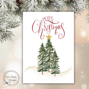 Cartes Pour Fêtes Annuelles Arbres à l'aquarelle élégants, "Joyeux Noël"