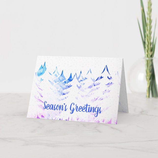 Cartes Pour Fêtes Annuelles Arbres à neige pourpre bleu Aqua blanc Noël (Devant)
