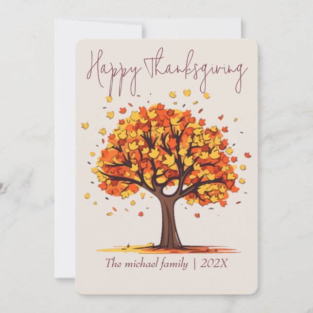 Cartes Pour Fêtes Annuelles arbres d'automne joyeux thanksgiving | Famille & A (Devant)