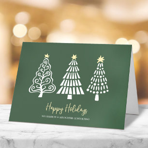 Cartes Pour Fêtes Annuelles Arbres de logo d'entreprise minimaliste vert scrip