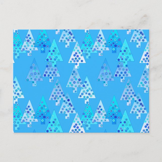 Cartes Pour Fêtes Annuelles Arbres de Noël à fleurs modernes - bleu ciel (Devant)