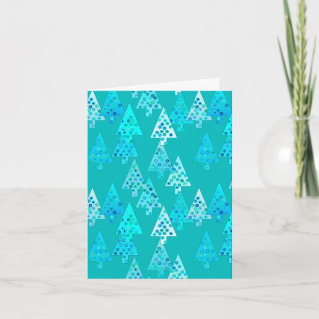 Cartes Pour Fêtes Annuelles Arbres de Noël à fleurs modernes - turquoise (Devant)