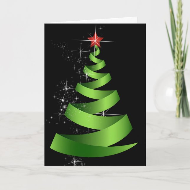 Cartes Pour Fêtes Annuelles Arbres de Noël au ruban vert étincelant (Devant)