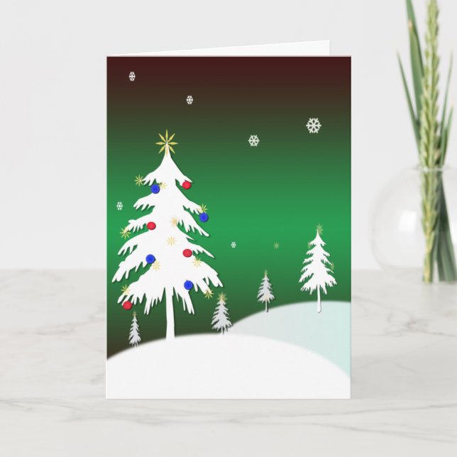 Cartes Pour Fêtes Annuelles Arbres de Noël blanc avec l'arrière - plan vert (Devant)